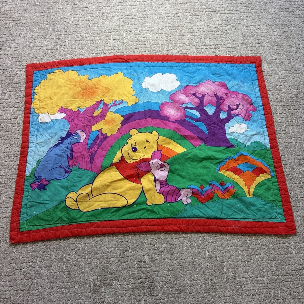 Vintage Winnie the Pooh Rainbow Fabric Material Banner Large 40"x 29" Disney